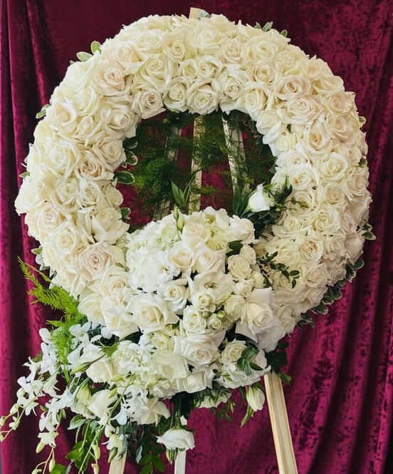 All White Rose Wreath - Flower World