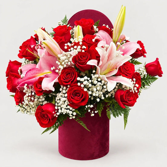 Classic Red Rose & Lily Box - Flower World