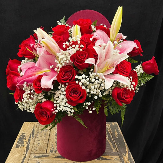 Classic Red Rose & Lily Box - Flower World