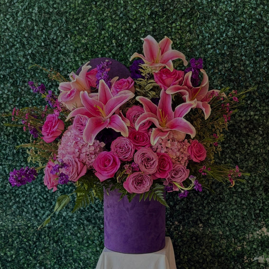 Luxury Pink Lily & Rose Velvet Box - Flower World