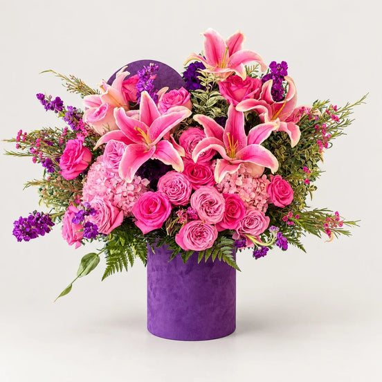 Luxury Pink Lily & Rose Velvet Box - Flower World