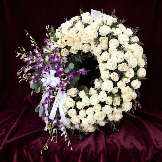 Purple Orchid Rose Wreath - Flower World