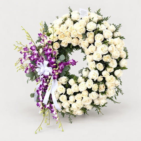 Purple Orchid Rose Wreath - Flower World